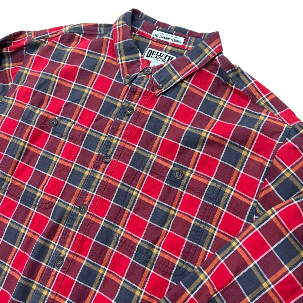 Duluth Trading Co‎ Free Swingin Flannel Shirt Red Plaid Mens 2XL Relaxed Fit
